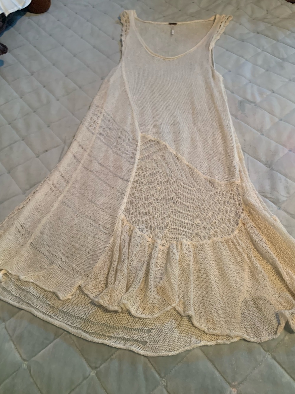 Free People Cream Open-Knit Sleeveless Dress